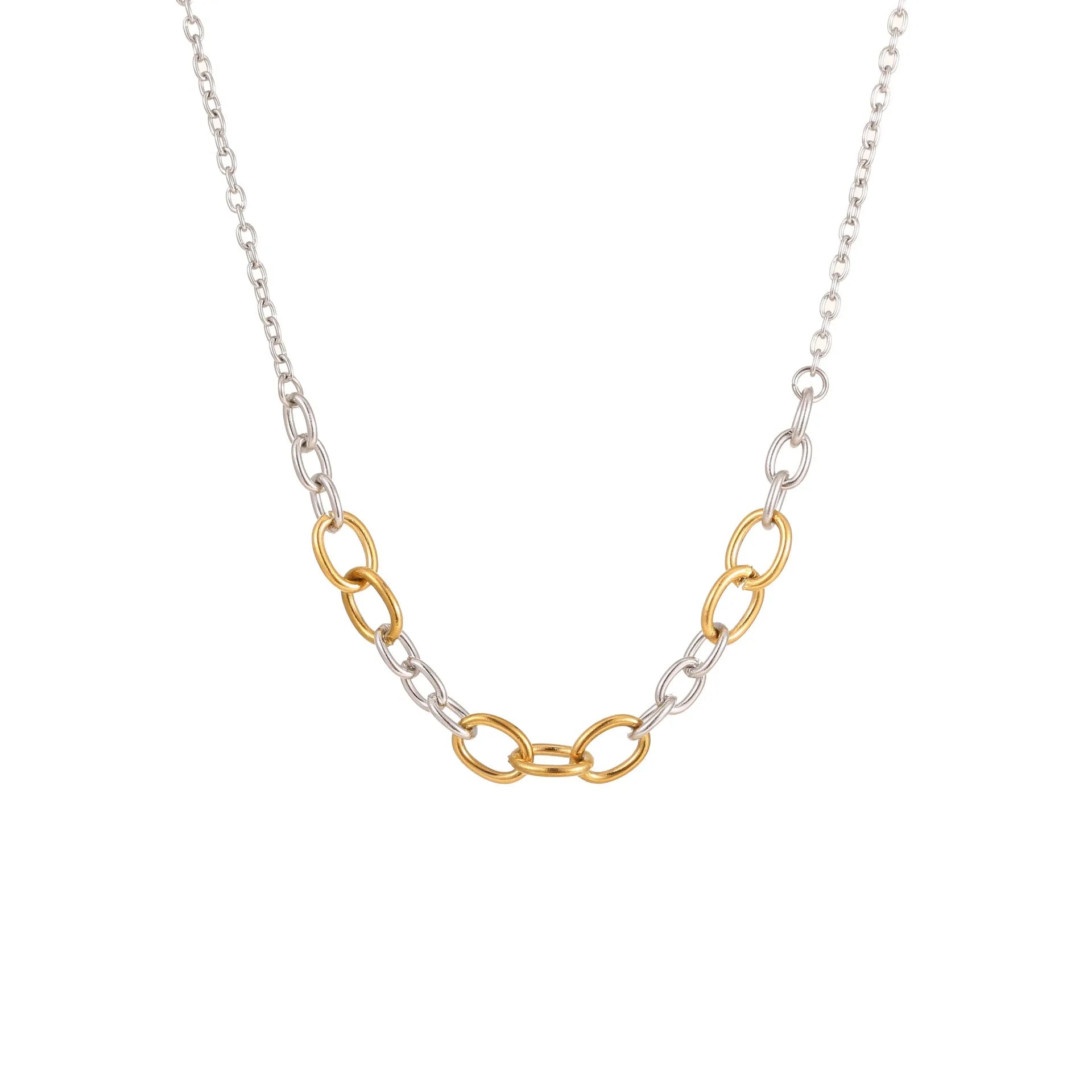 18K gold and silver stainless steel geometric chain jewellery set with necklace earrings and bracelet for women