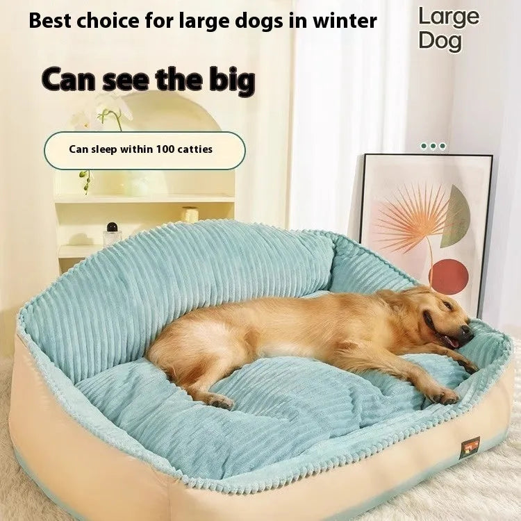 Morandi coloured removable washable pet kennel bed for dogs and cats, shown in two sizes.