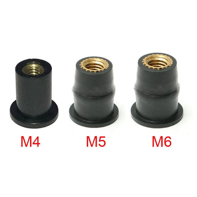 Black rubber brass nut motorcycle windscreen mounting fasteners in M4 M5 M6 sizes