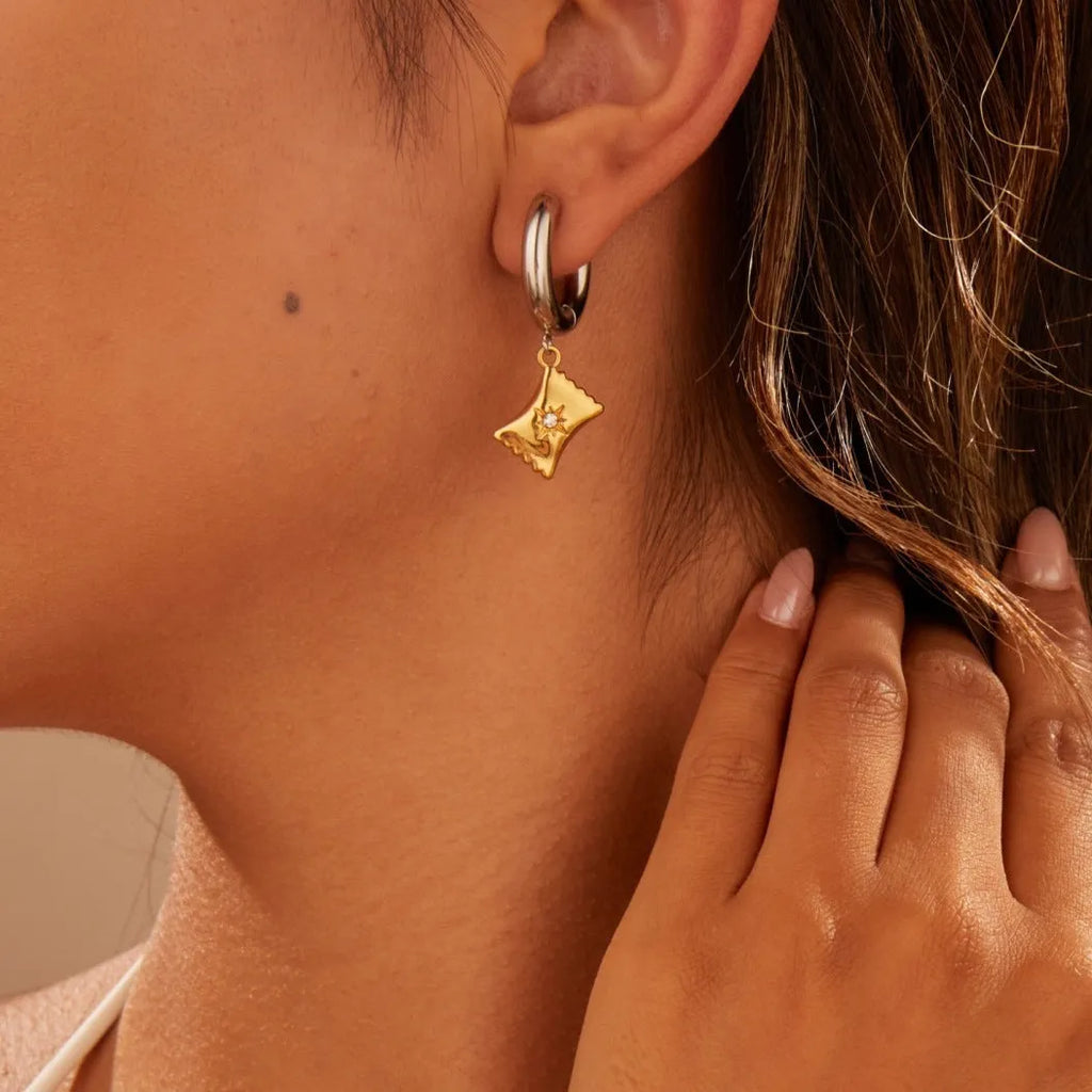 Stainless steel Christmas tree heart earrings with 18K gold electroplated finish