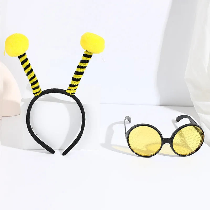 Children's yellow bees costume headband and glasses set with butterfly patterns
