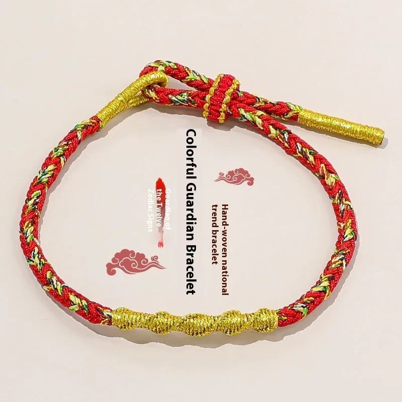 Hand-woven eight-strand adjustable carrying strap in colourful zodiac design