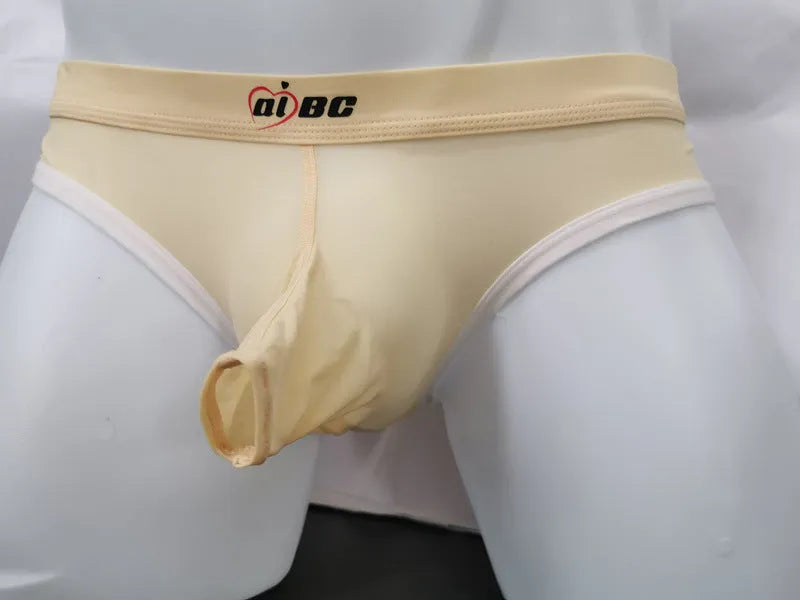 Men's ice silk bazooka briefs in multiple colours showing bullet separation design