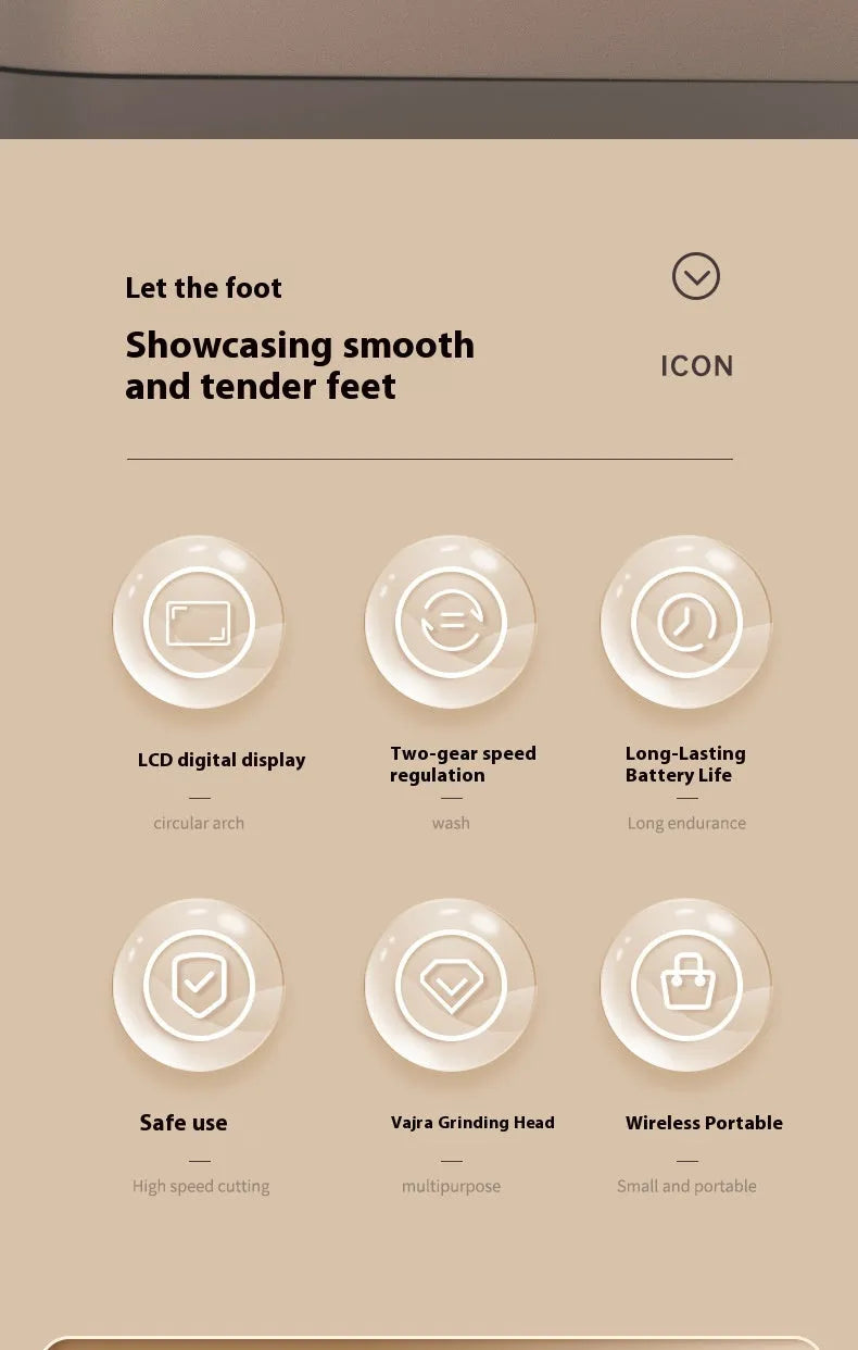 White electric foot grinder with coarse and fine grinding heads for dead skin and callus removal with auto debris suction
