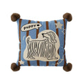 Blue cartoon animal print cushion and matching pillowcase on a sofa