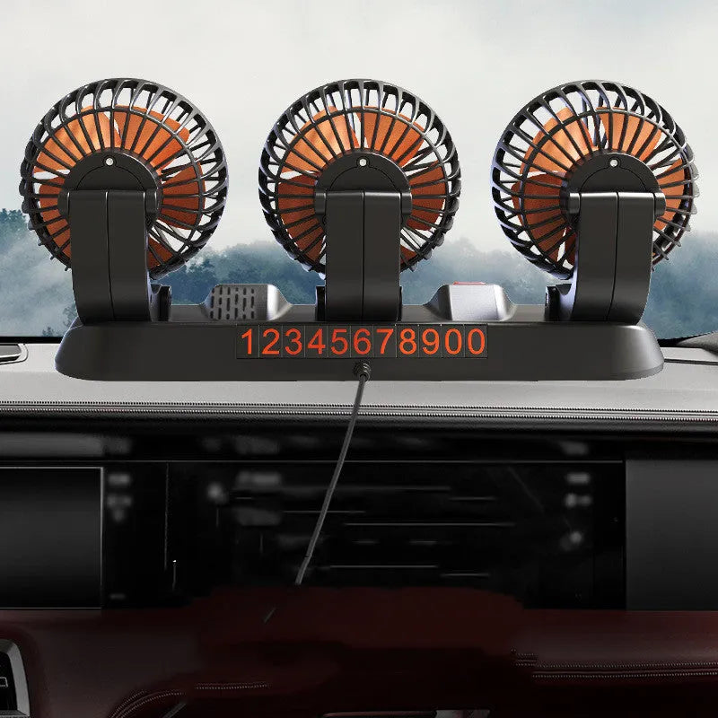 Three head automotive electric cooling fan with compact design and multi-directional airflow