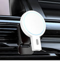 Black and white magnetic wireless charger with compact 85mm design and PD charging support