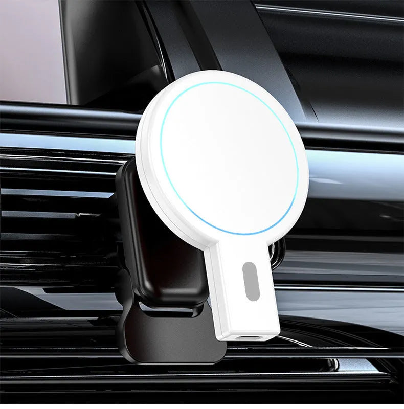 Black and white magnetic wireless charger with compact 85mm design and PD charging support