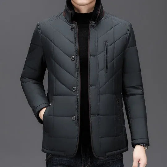 Men's solid colour winter coat with side seam pockets in dark blue, wine red or dark green
