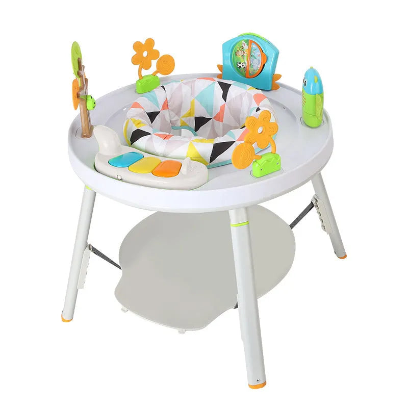 Three-in-one baby jumping chair with bouncing gymnastic rack in plastic construction