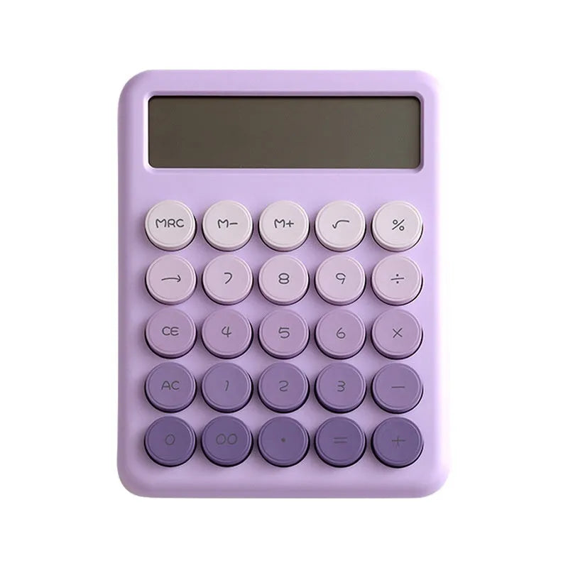 ABS desktop calculator with gradient colour finish in cherry blossom powder, glacier blue, mint green, or violet options