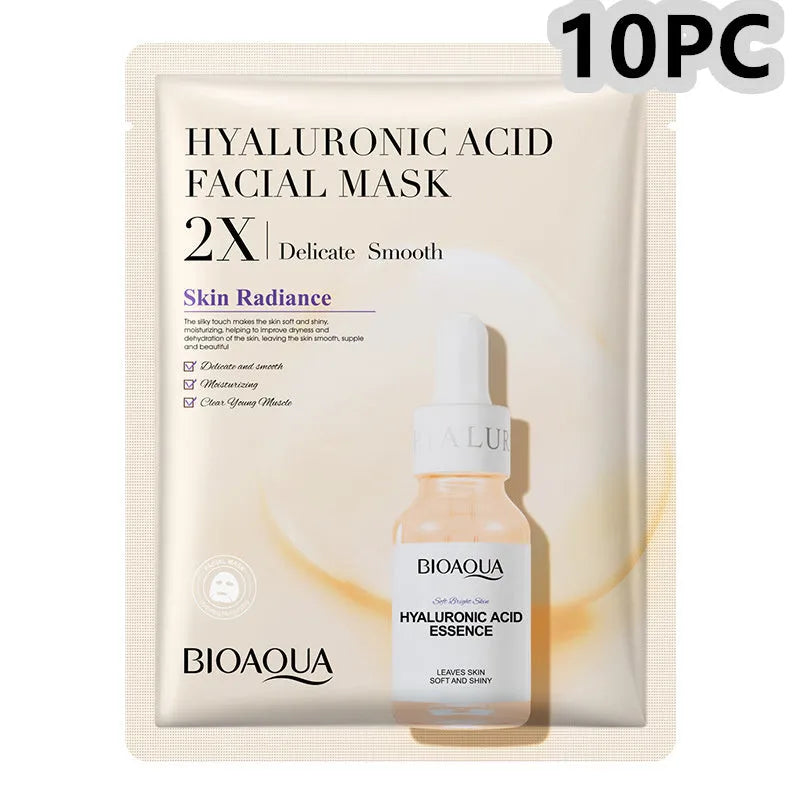 Single-use gel facial sheet mask in packaging, 30g collagen or hyaluronic acid formula.