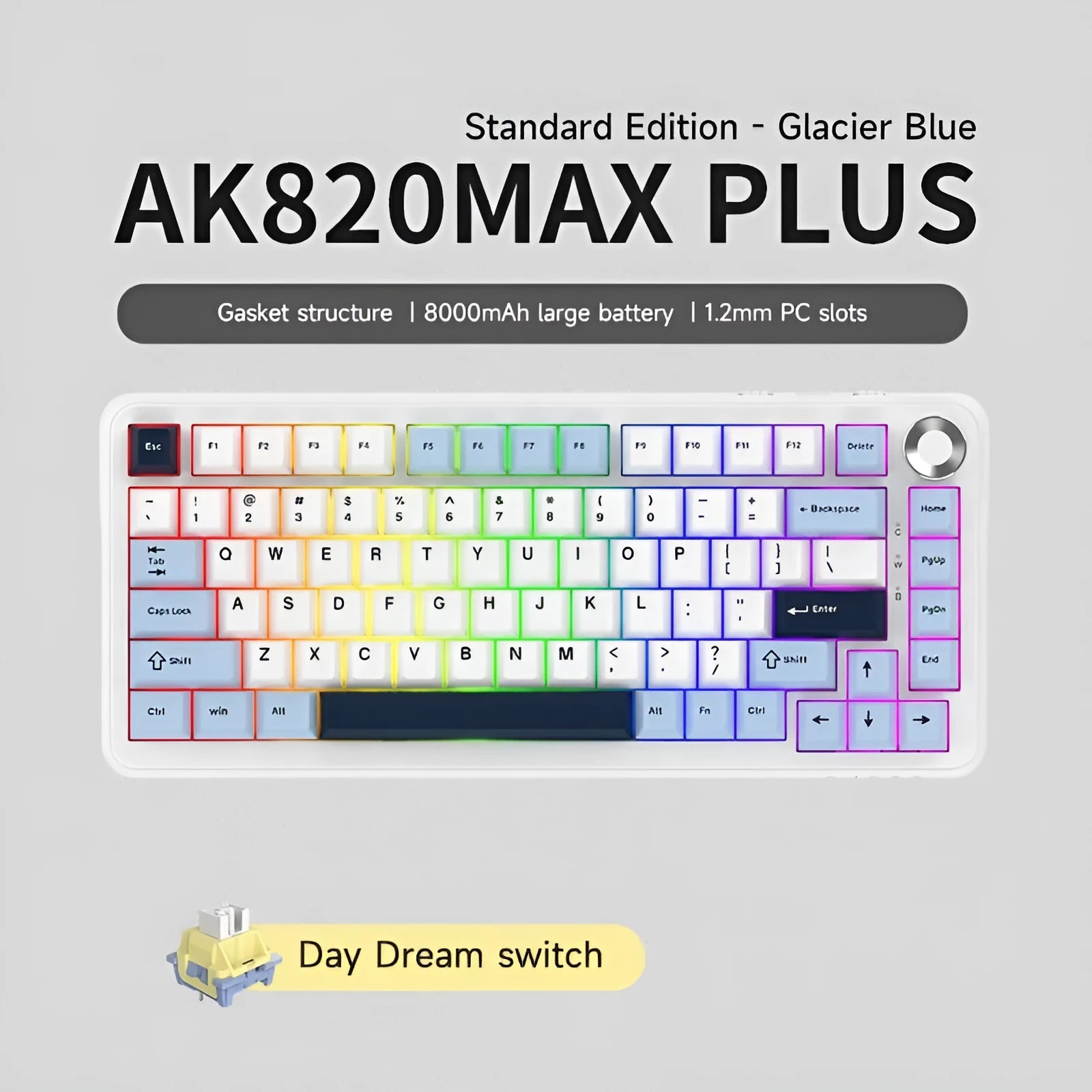 Three-mode mechanical keyboard in black, grey, or yellow with wireless connectivity and hot-swappable switches