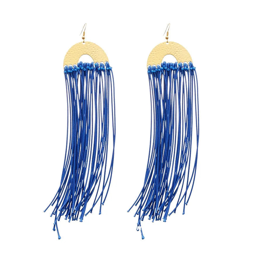 Women's geometric cloth earrings with round elements and silver needle-blue resin flower colour design