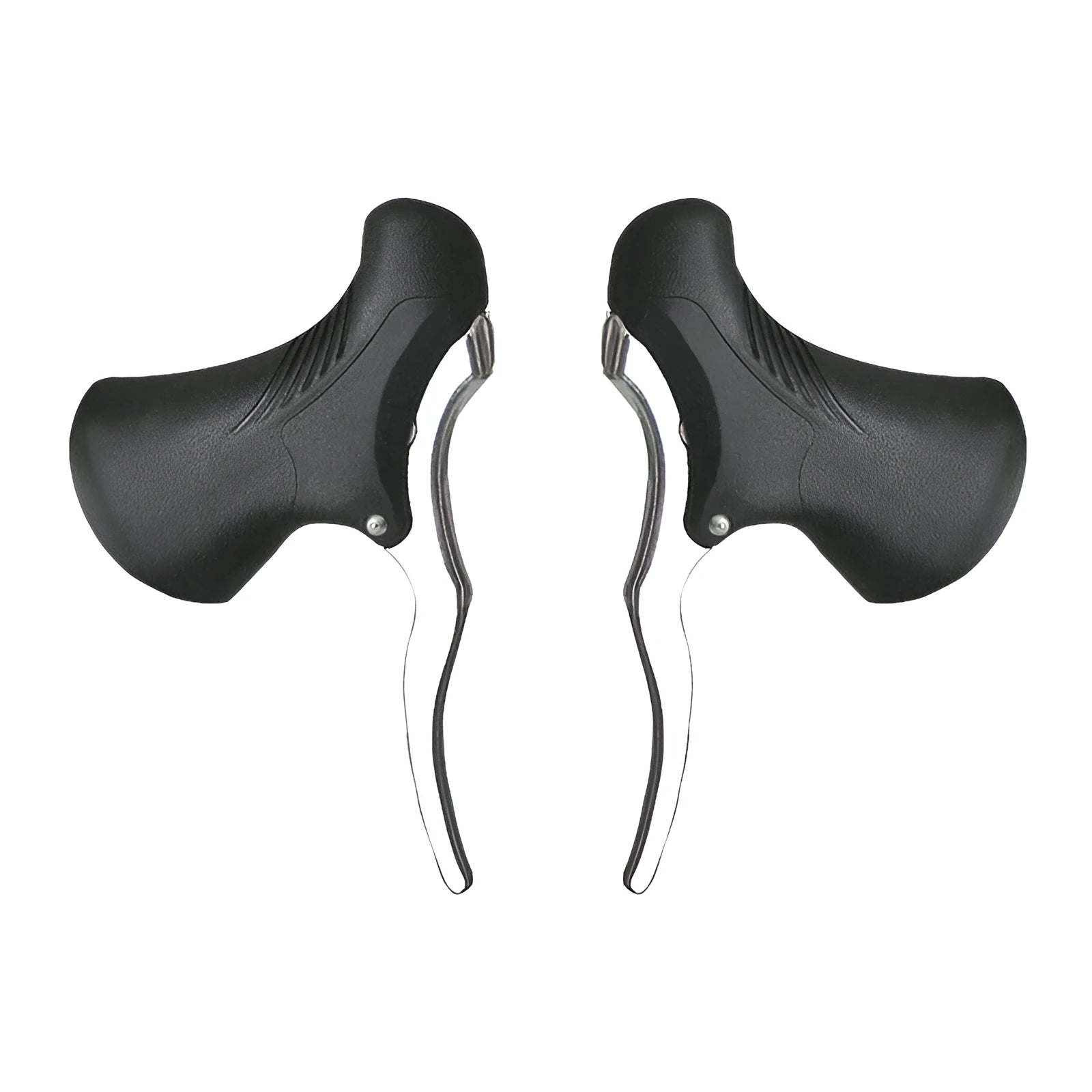 A pair of aluminium alloy road bicycle brake handles in black, showing the clamp for 22.2mm/23.8mm handlebars