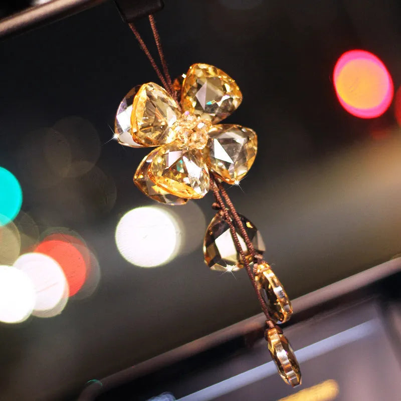 Crystal four leaf clover car pendant decoration approximately 20CM long in four colour options