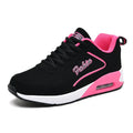 Women's spring leather air cushion sports shoes, flat heel, low top, lace-up, available in black pink and black purple colourways
