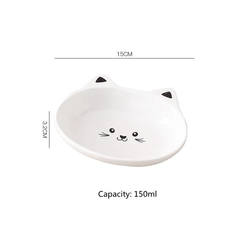 Small ceramic cat face shape porcelain pet food bowl for cats and dogs, easy to clean