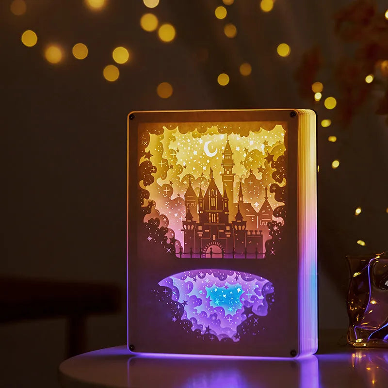 USB bedside night light with three-dimensional paper carving design and remote control