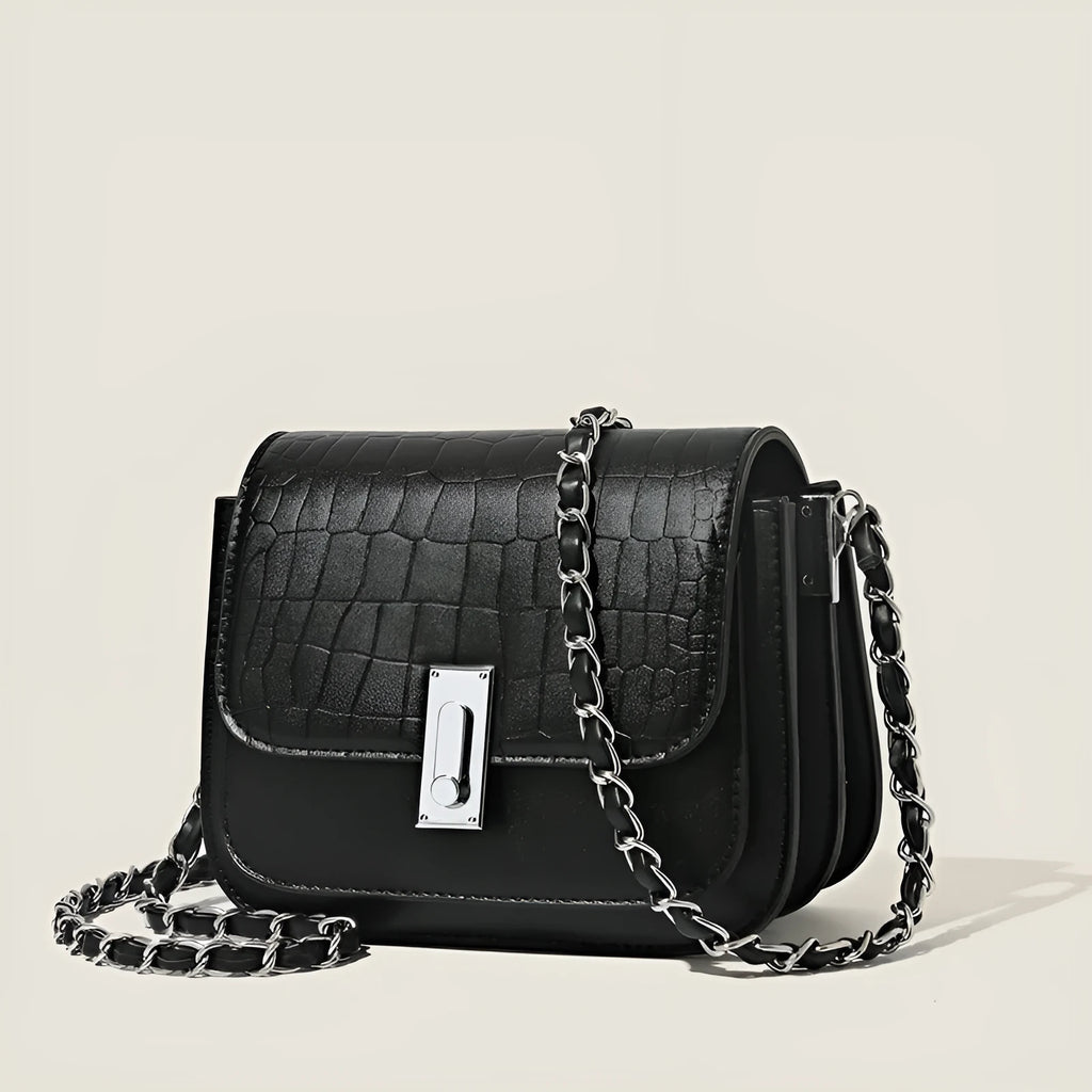 Women's soft PU horizontal square crossbody shoulder bag in black, shown with phone compartment.