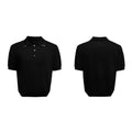 Men's black polyester short sleeve shirt with double collar lapel design and fastener decoration