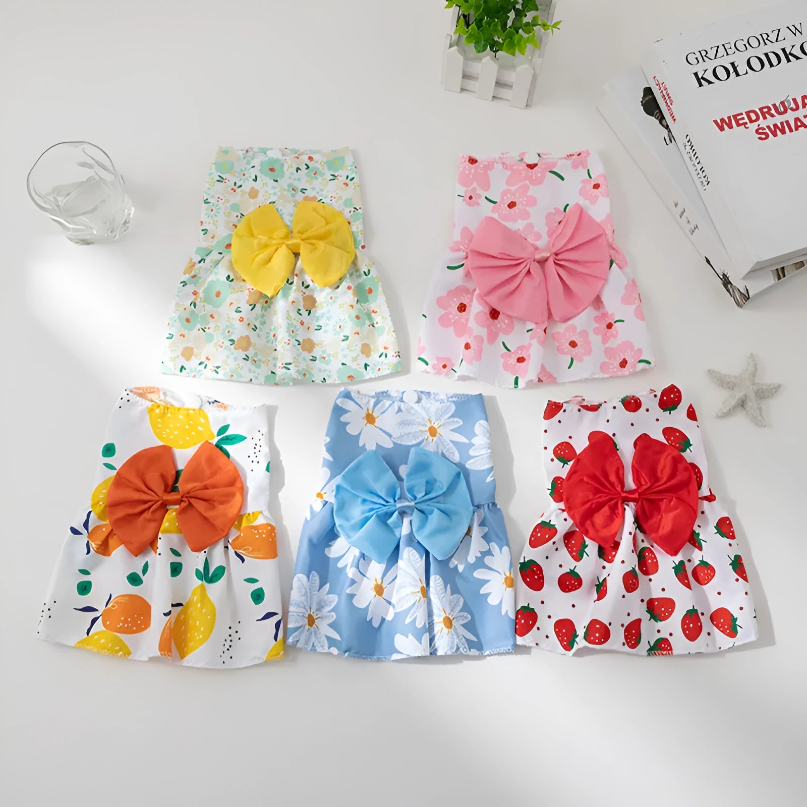 Ultra-thin floral butterfly knot princess pet dress for dogs and cats in summer colours