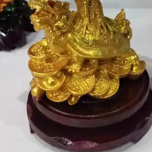 Citrine small water turtle money tree Feng Shui ornament made from resin.