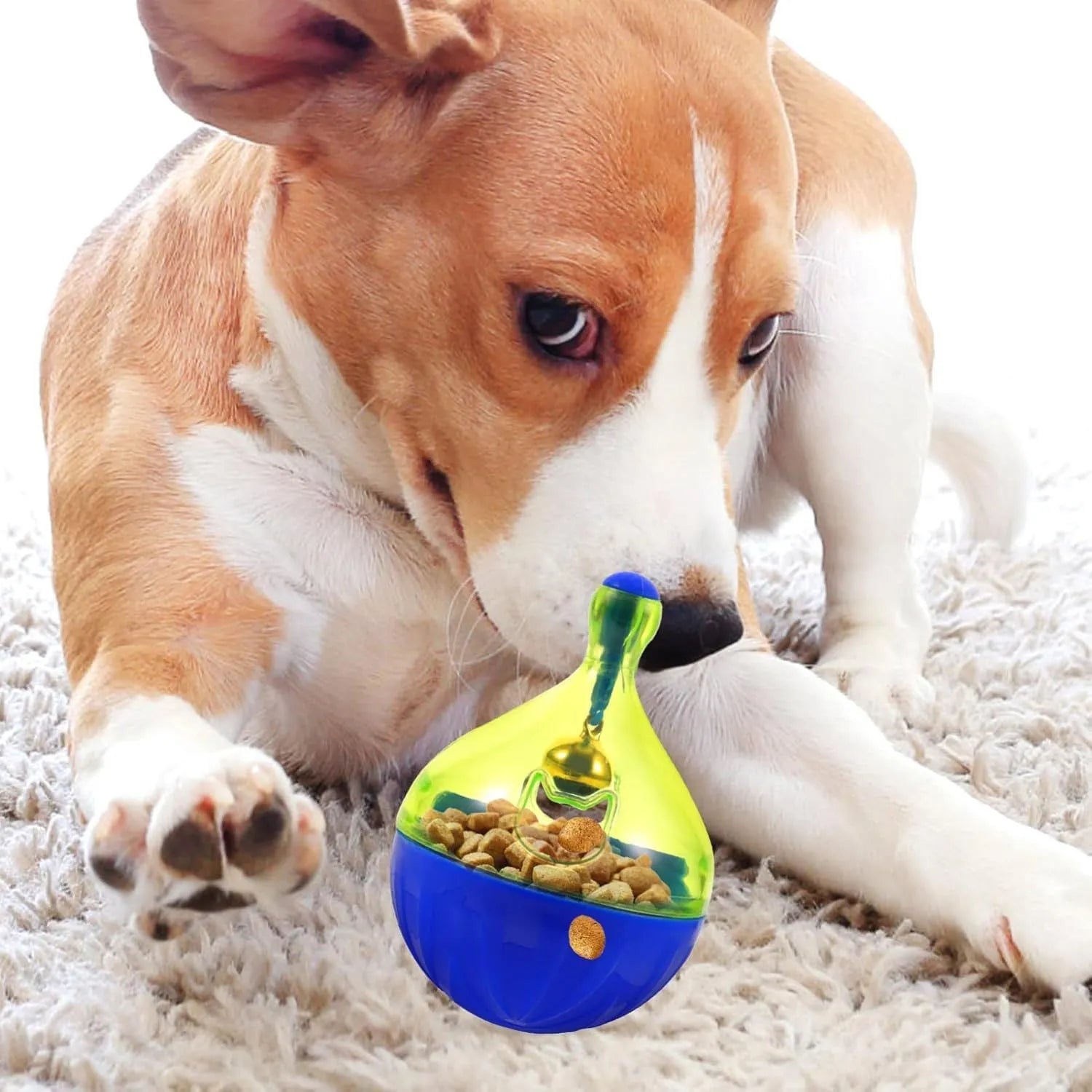 Tumbler-shaped interactive pet treat dispenser toy for dogs and cats