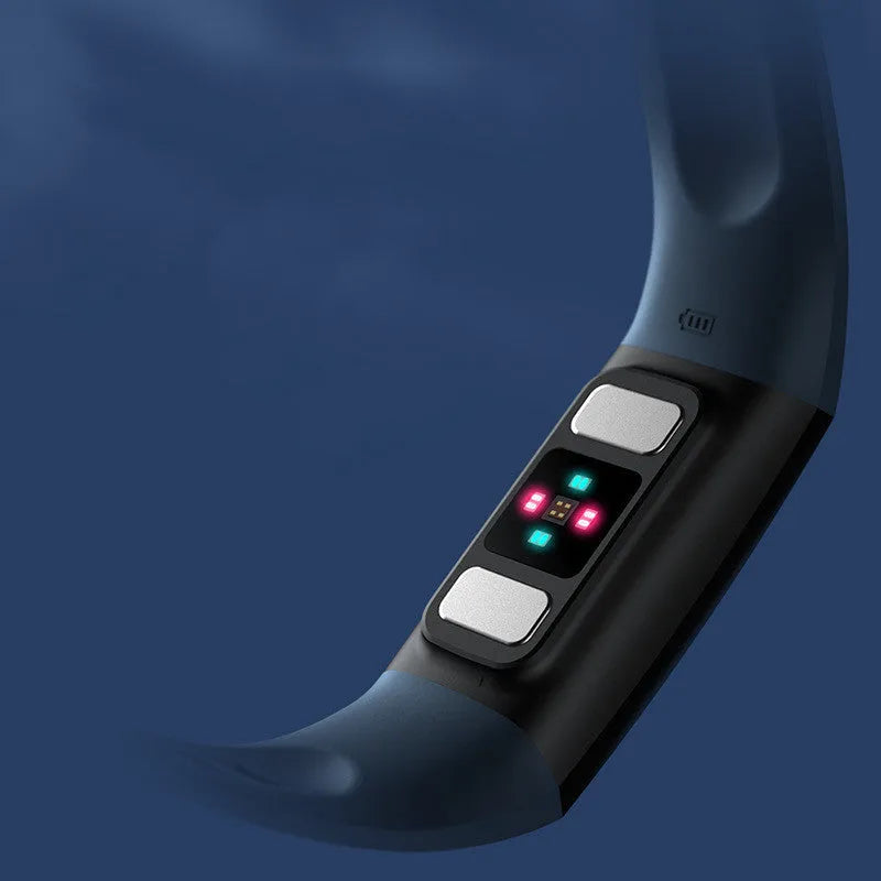Y6 Black smart bracelet with screen displaying health metrics like ECG, blood pressure, and blood oxygen.