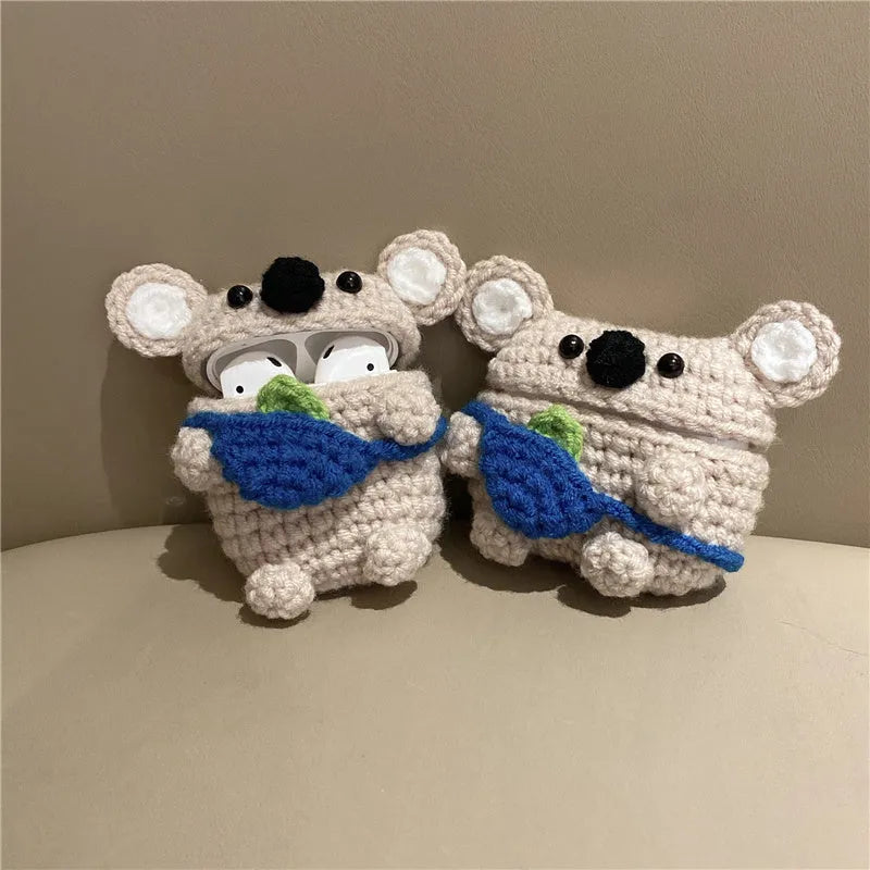 Handmade knitted koala bear earphone protective cover for Apple AirPods charging case