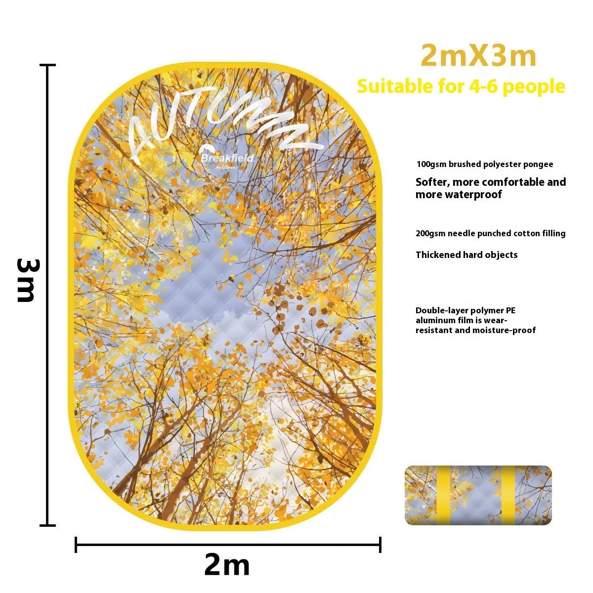 Waterproof ultrasonic thickening picnic mat in Four Seasons Series colour showing brushed fabric texture