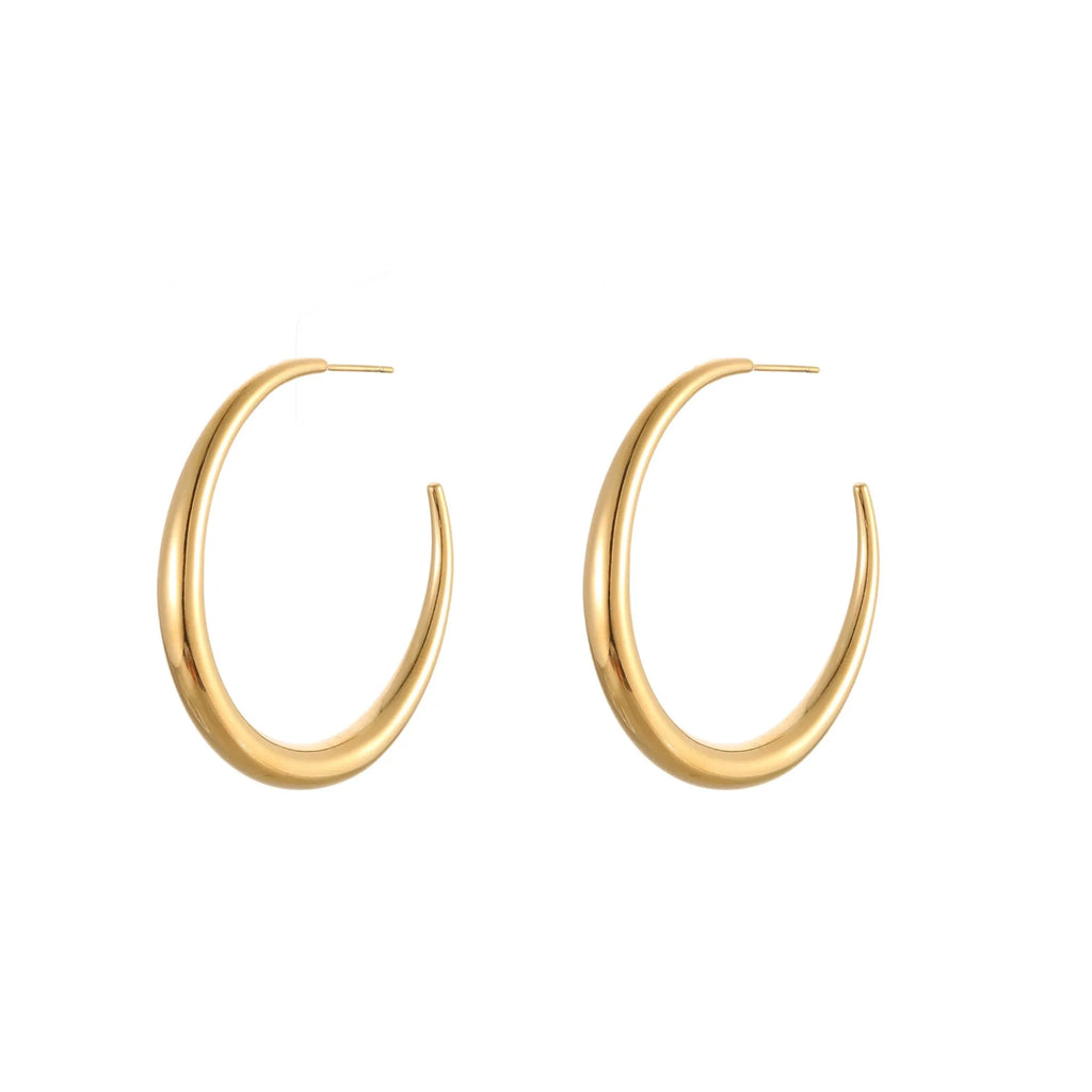 Titanium steel hoop earrings with geometric round shape in gold and steel colour options