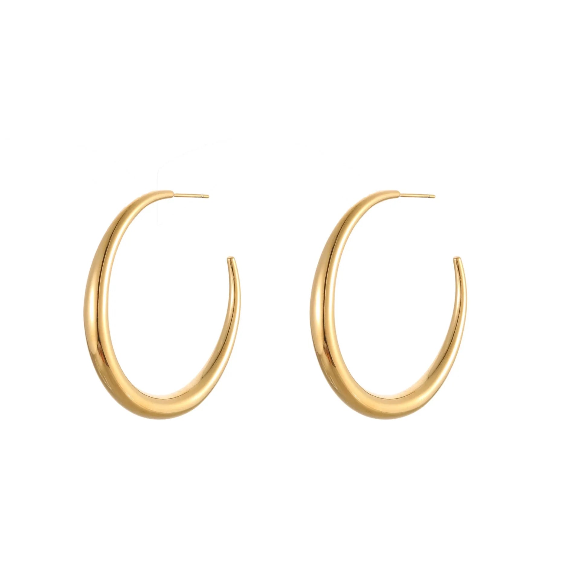 Titanium steel hoop earrings with geometric round shape in gold and steel colour options