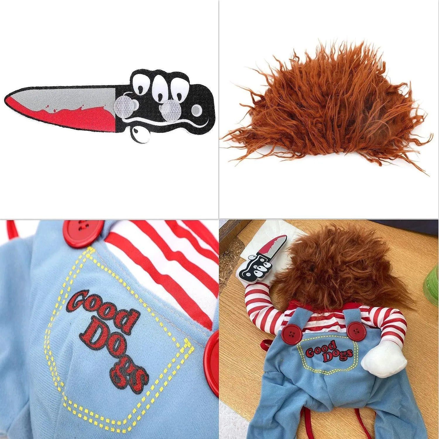 Striped harness trousers Halloween costume for dogs and cats with knife accessory in 3-piece set