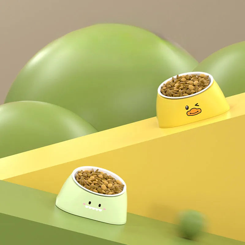 15-degree tilted cervical spine protection cat bowl in stainless steel and PP plastic with fall-resistant design