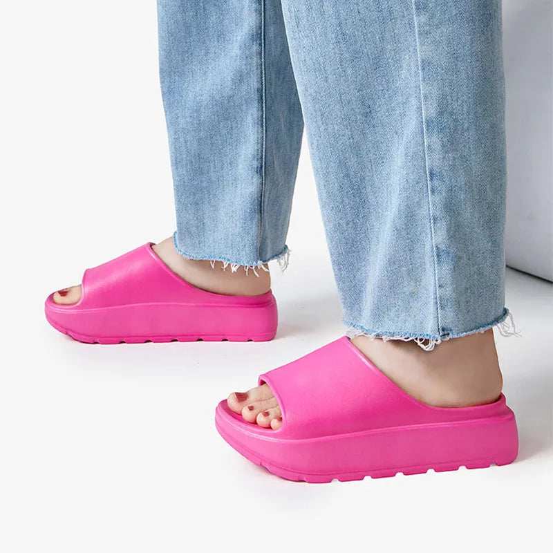 Women's thick-soled beige fish mouth beach slippers with 5.5cm EVA platform