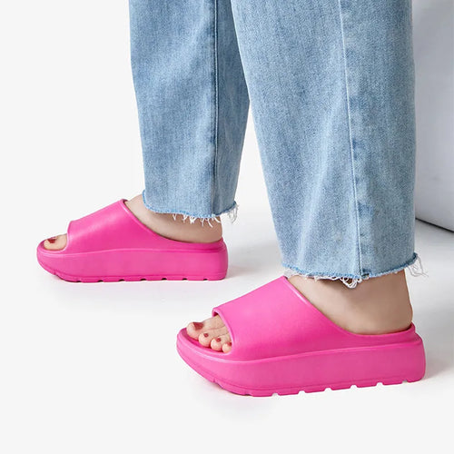 Women's thick-soled beige fish mouth beach slippers with 5.5cm EVA platform
