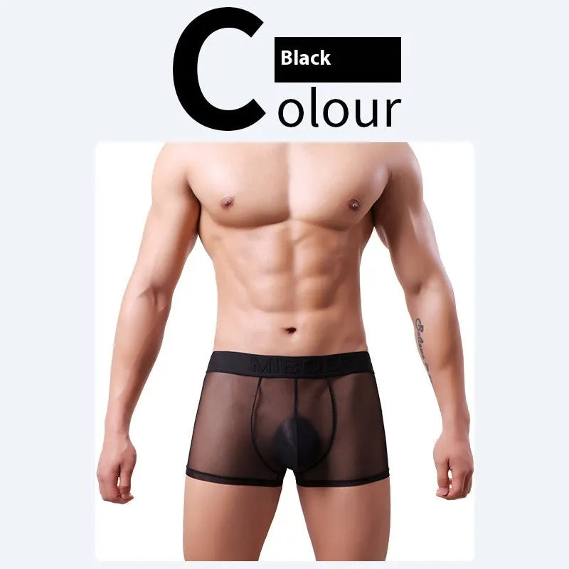 Men's thin invisible breathable boxer shorts in quick drying polyester fabric showing colour options