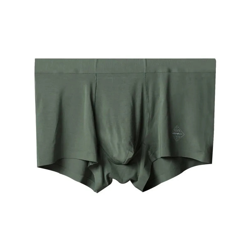 Seamless solid green modal men's mid-waist briefs for body shaping