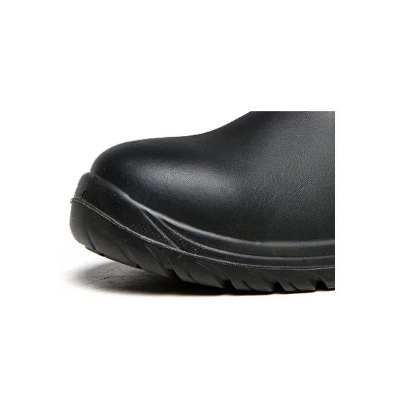Black high-top leather safety work boots with anti-piercing sole
