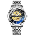 Men's automatic mechanical watch with luminous display metal case black steel black surface