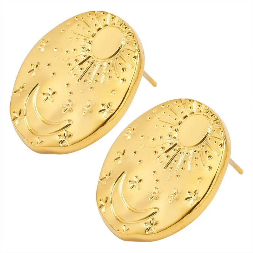 304 stainless steel geometric shell earring studs with gold electroplated finish