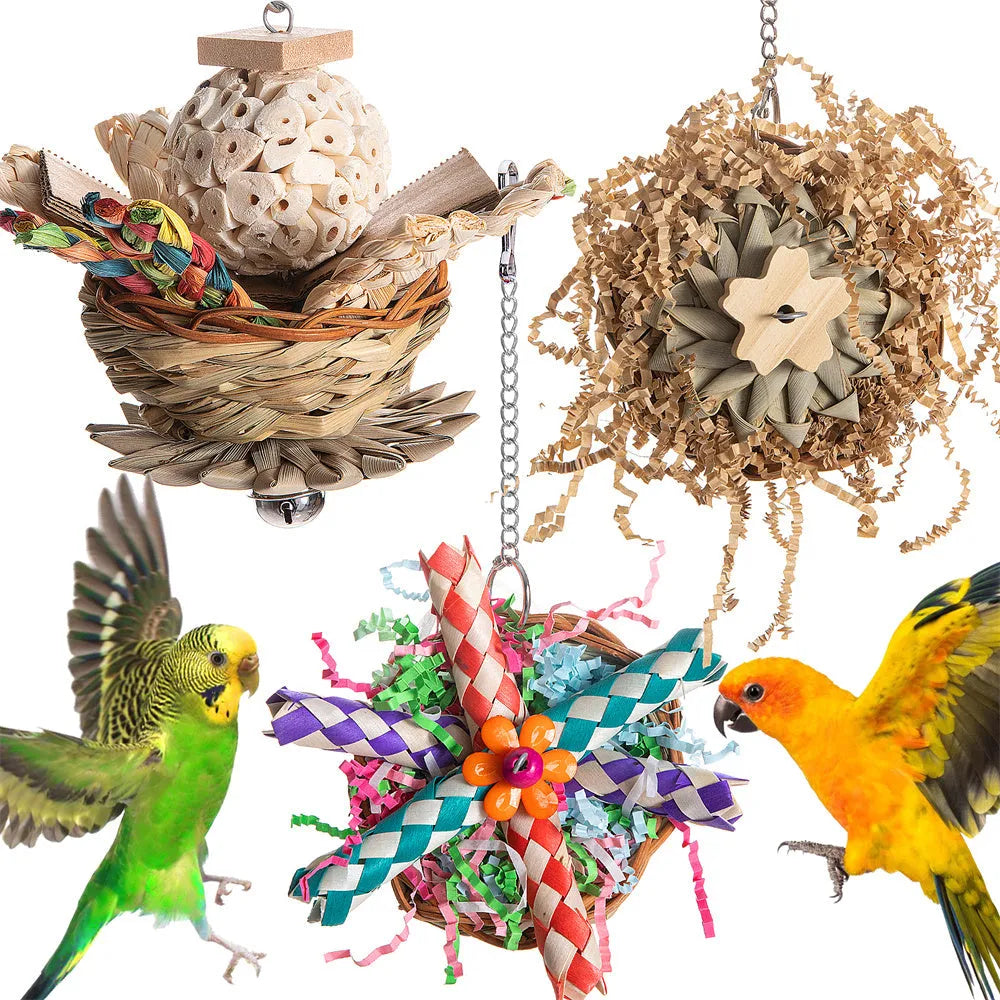 Three-type parrot gnawing toy bundle for medium to large birds