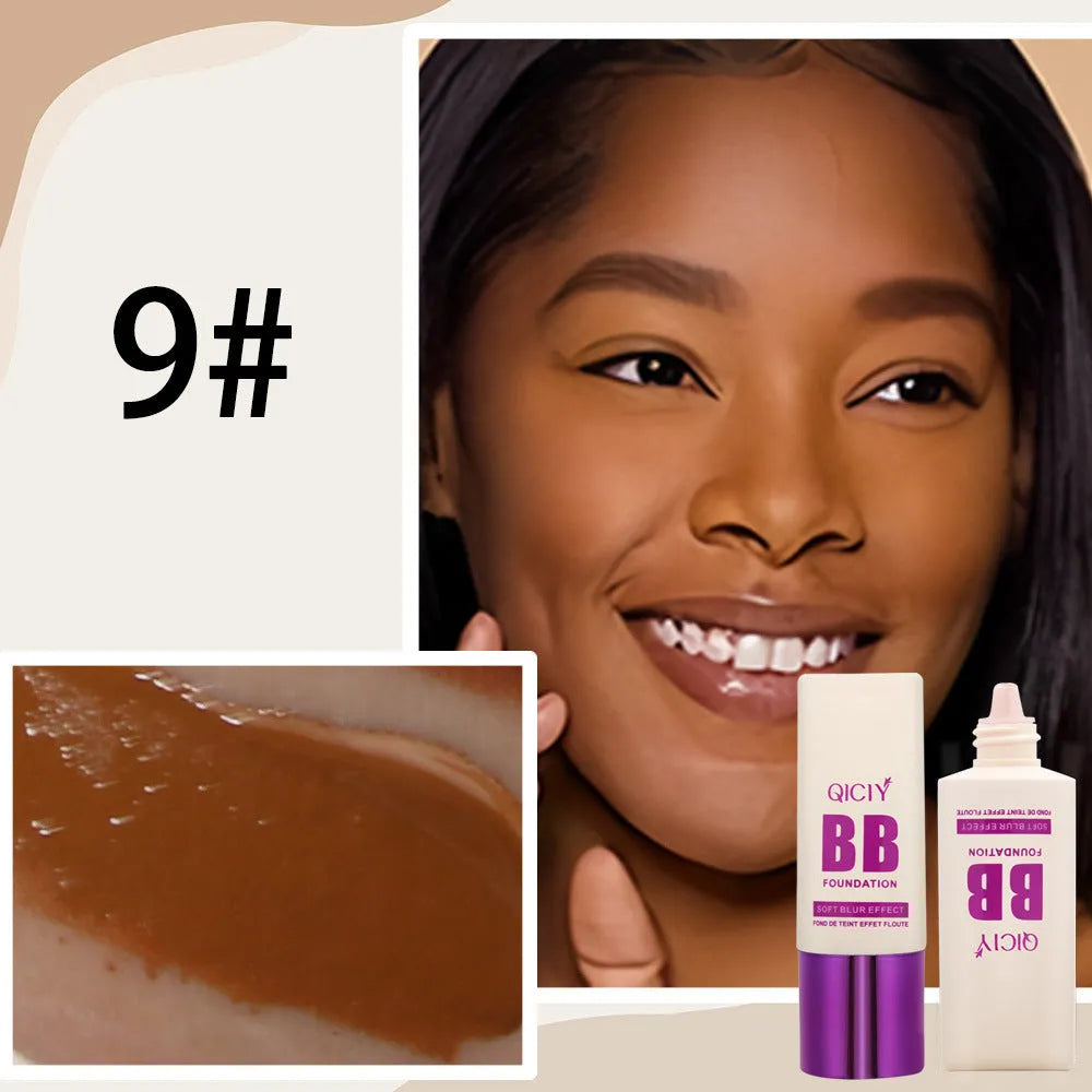Feeding bottle containing liquid BB cream foundation in ten different shade numbers.