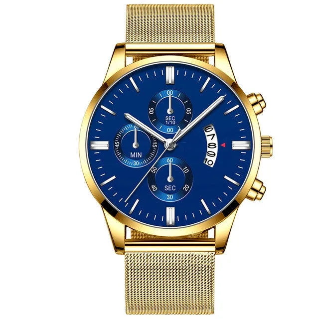Men's stainless steel quartz watch with mesh band in a two-tone colour option.