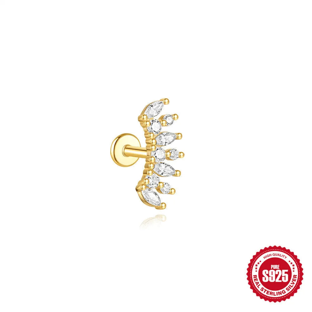 S925 sterling silver water drop earrings with a flat spiral design in a gold electroplated finish.
