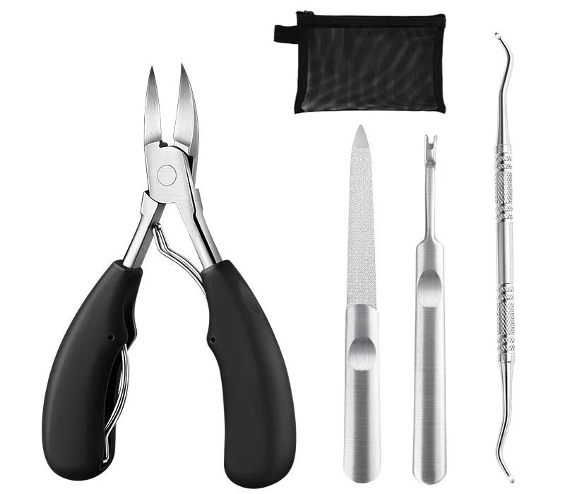 Stainless steel nail clipper with red ABS handle and red trumpet attachment