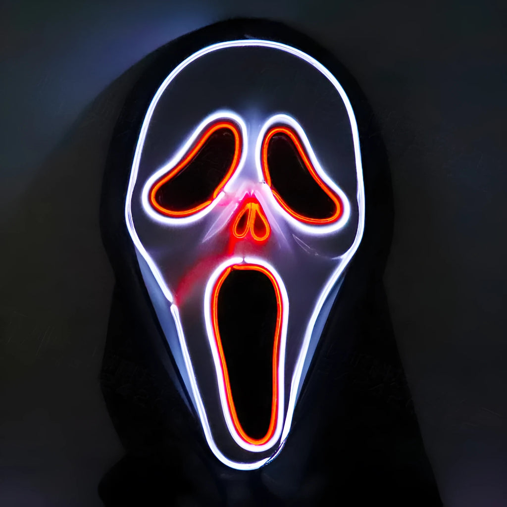 Halloween Scary Skull LED Glowing Screaming Mask with white shell and ice blue light