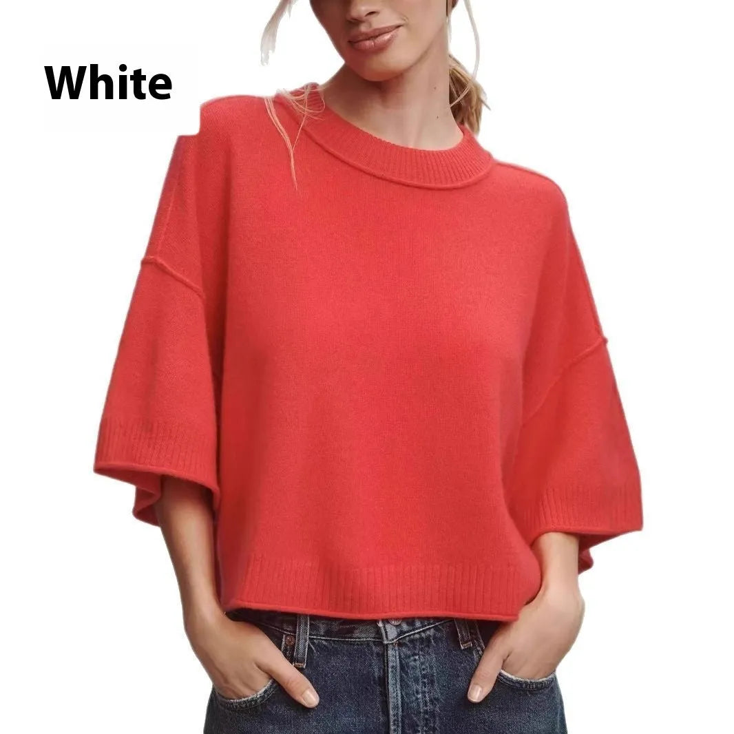 Women's red short T-shirt with exposed navel style made from viscose fibre.