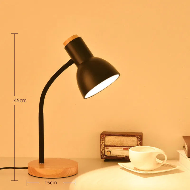 Modern Nordic table lamp with LED light source and solid wood base